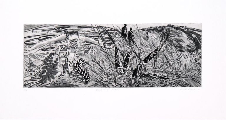 'Blackened Stems' (2020) Sugarlift and spit-bite aquatint etching and drypoint, 24.3 x 45.5 cm, edition of 12, R 4 485 (VAT incl., unframed)