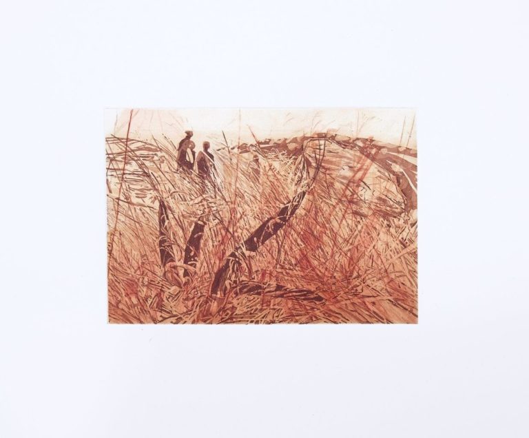 'Higher Altitudes,' 2020. Two-plate sugarlift aquatint, etching and drypoint on gampi chine collé. 30 x 35,6 cm. Edition of 12