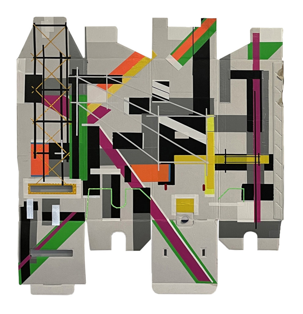 'Image Building' | 2020 | Tape on found board, bamboo and cable tie bracing | 75 x 79 cm | R 16 100 VAT incl. Unframed